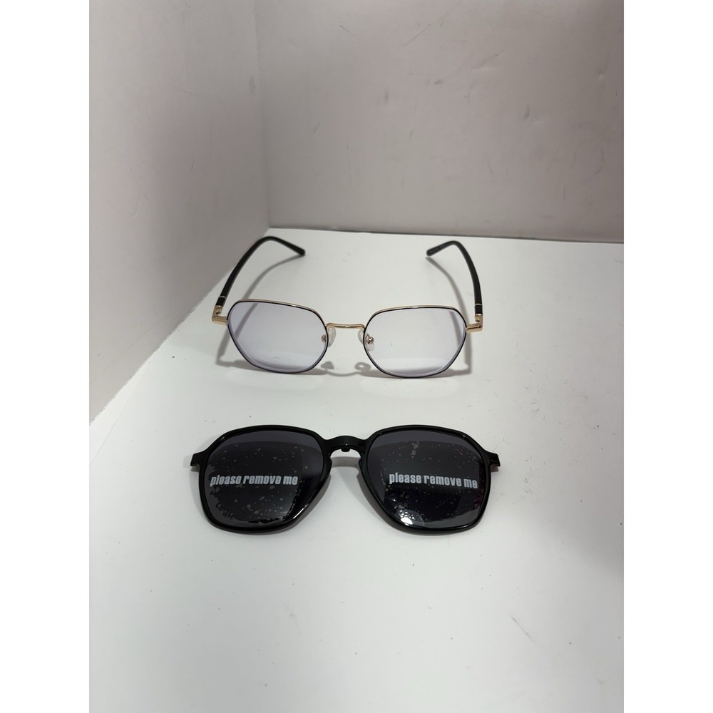 ZENNI‎ Black & Gold Trim Metal Frames With Magnetic Sun Shades 5860921 Geometric